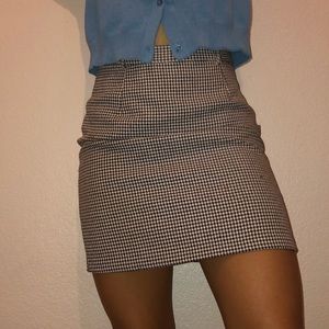 Brown and white gingham pencil skirt